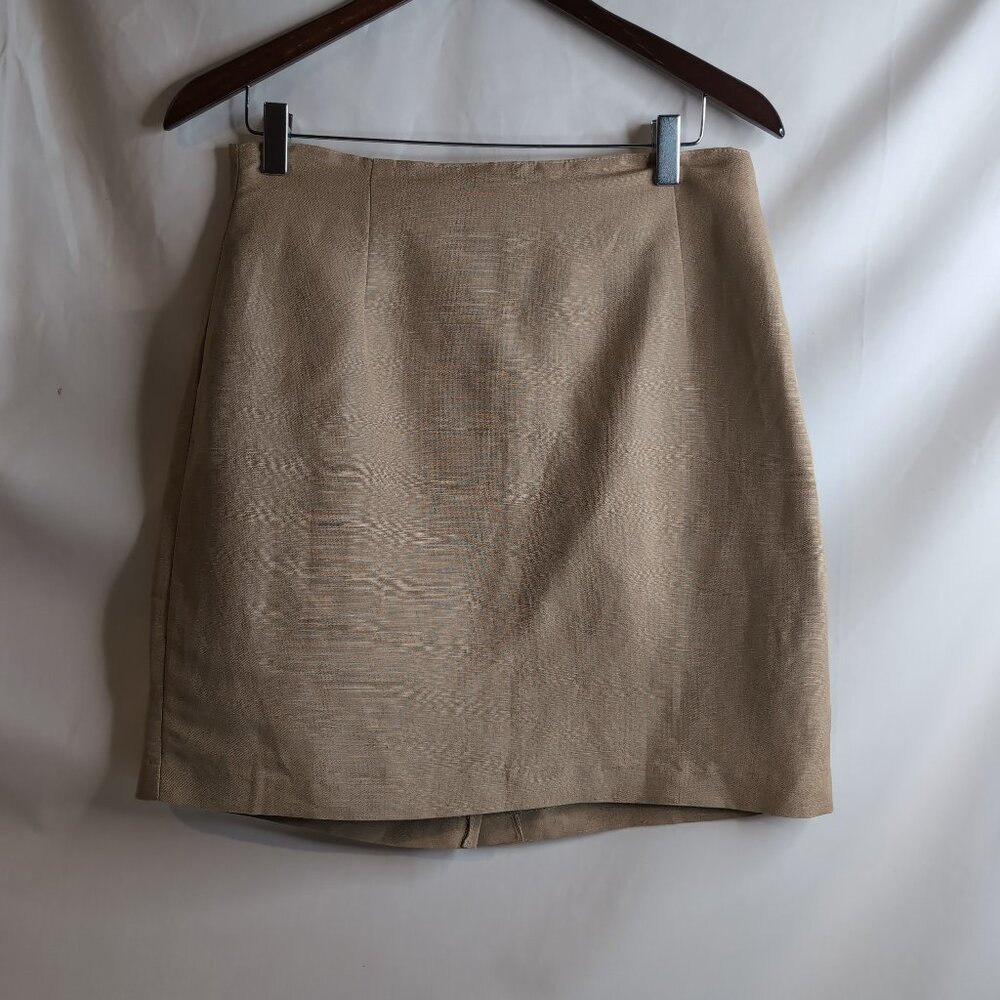 Beechers Brook Petite Women's Tan Linen High Waisted Skirt, Medium (US 30)